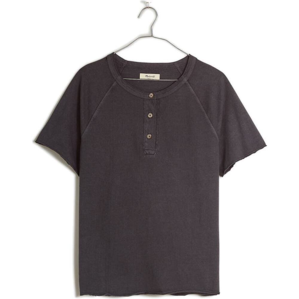 Madewell Women’s Garment-Dyed Raglan Cotton Henley Tee in a dark grey Size XS
